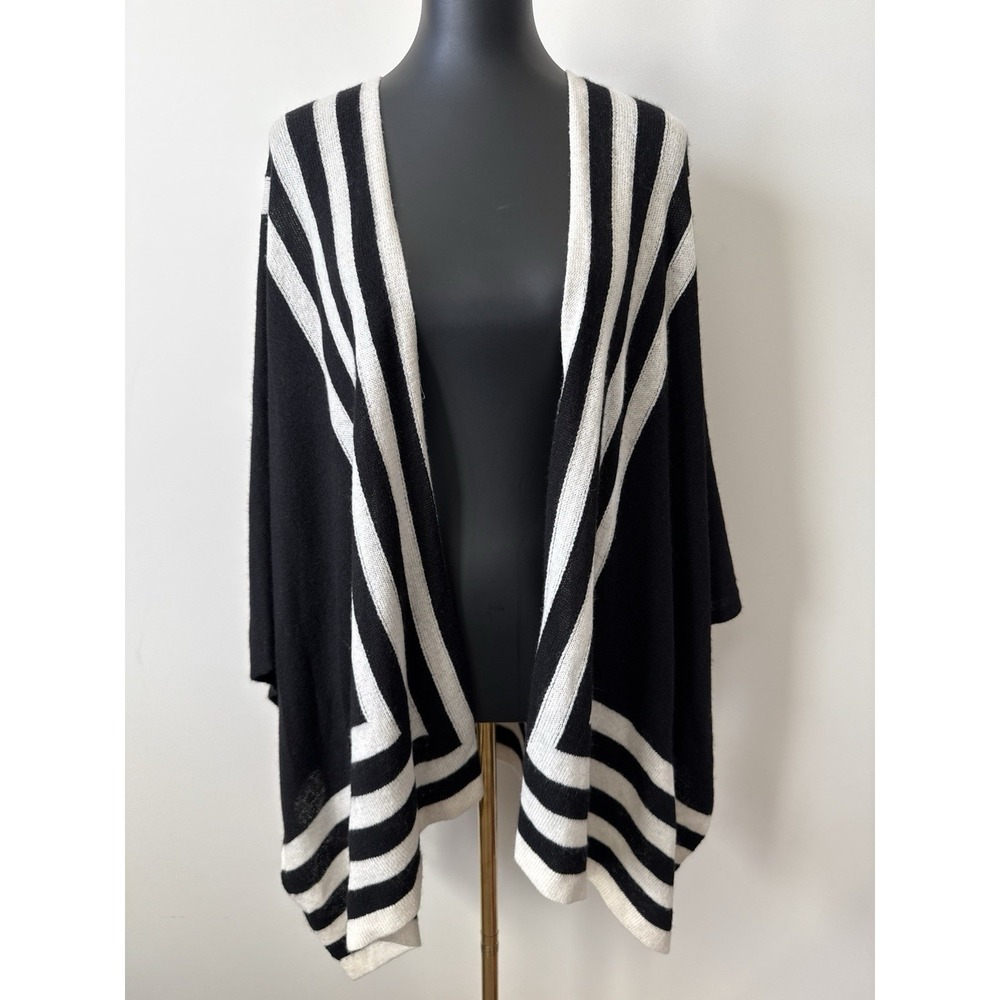 Womens One Size Pure Cashmere Striped Open-Front Wrap Cardigan NWOT